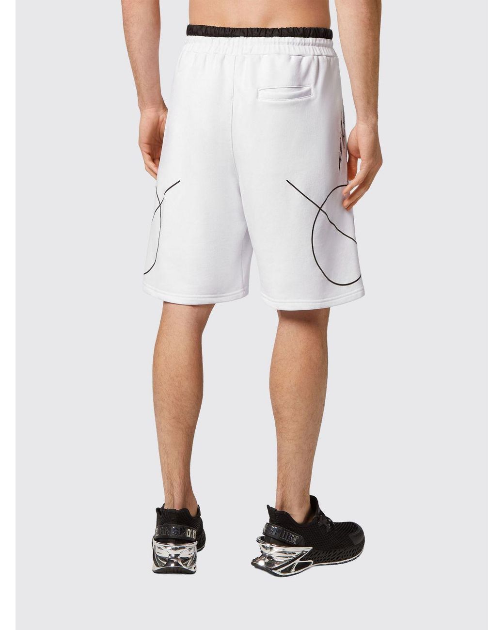 Philipp Plein White Knee-Length Jersey Sport Shorts With Graphic Print for men