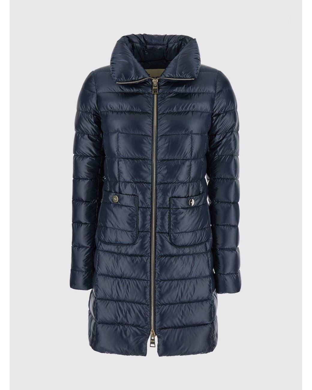 Herno Blue Long Water-Repellent Nylon Down Jacket With High Neck And Slim Fit