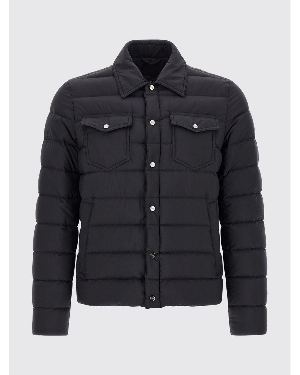 Herno Black Short Quilted Nylon Puffer Jacket With Classic Collar for men