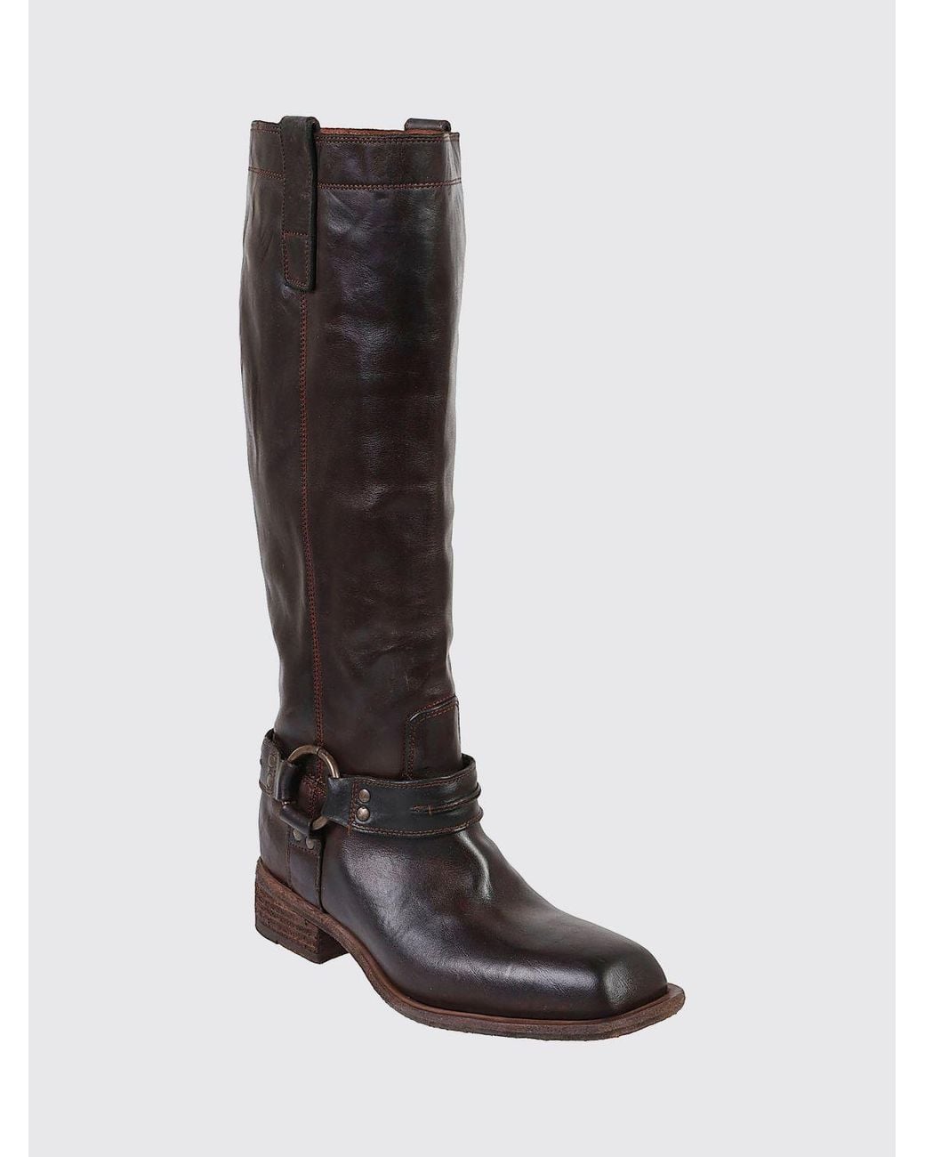 Fauzian Jeunesse Black Knee-High Leather Biker Boots With A Square Toe