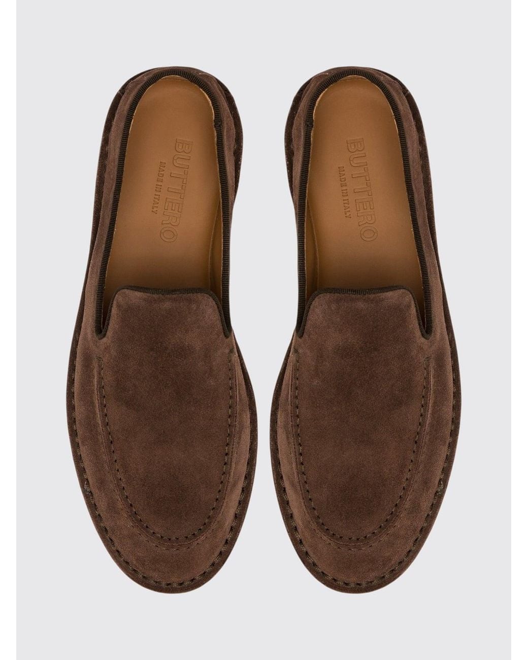 Buttero Brown Suede Cowhide Flat Loafers With Raised Apron Toe