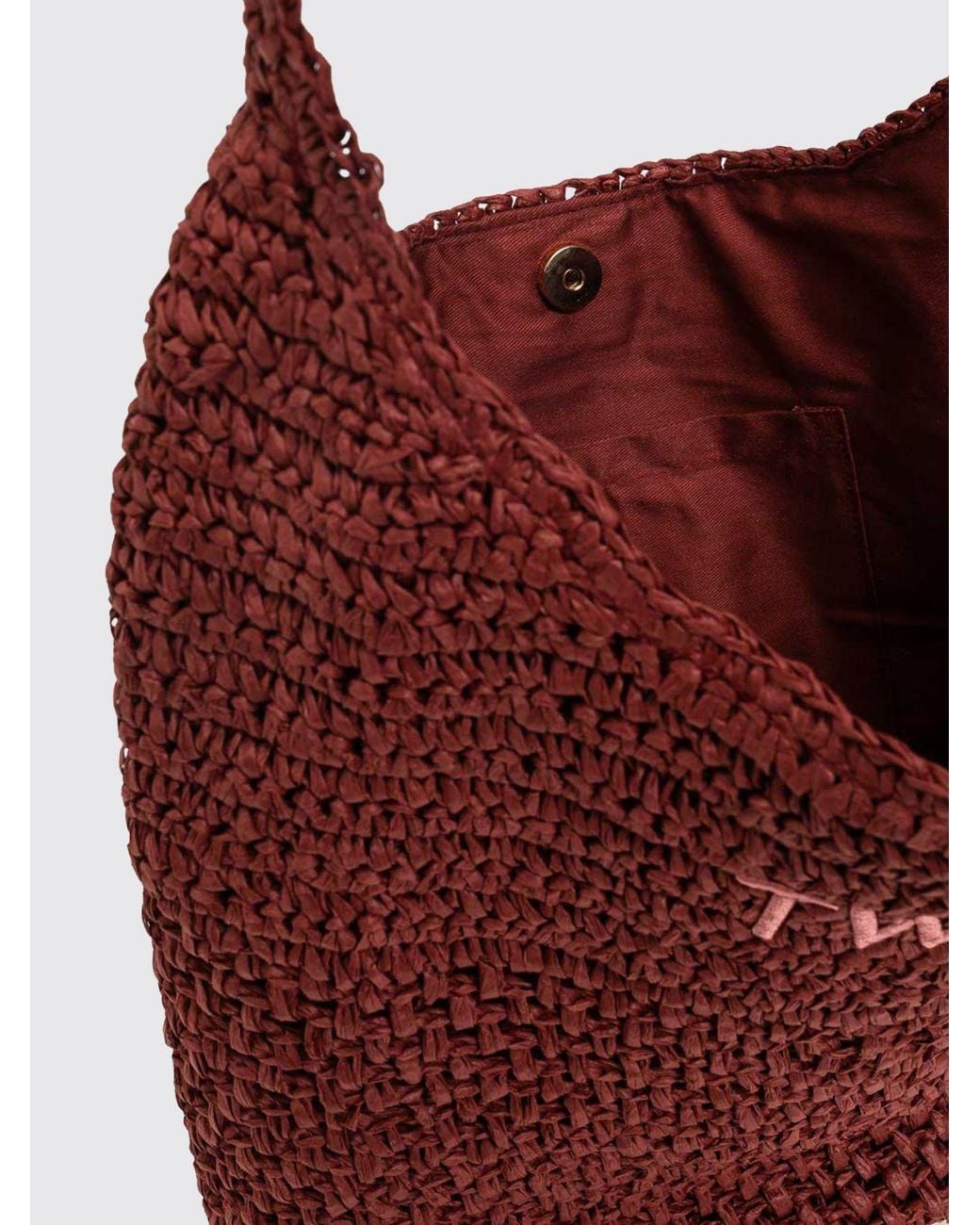 Twinset Crochet Raffia Crossbody Bag With Braided Strap And Embroidered Logo