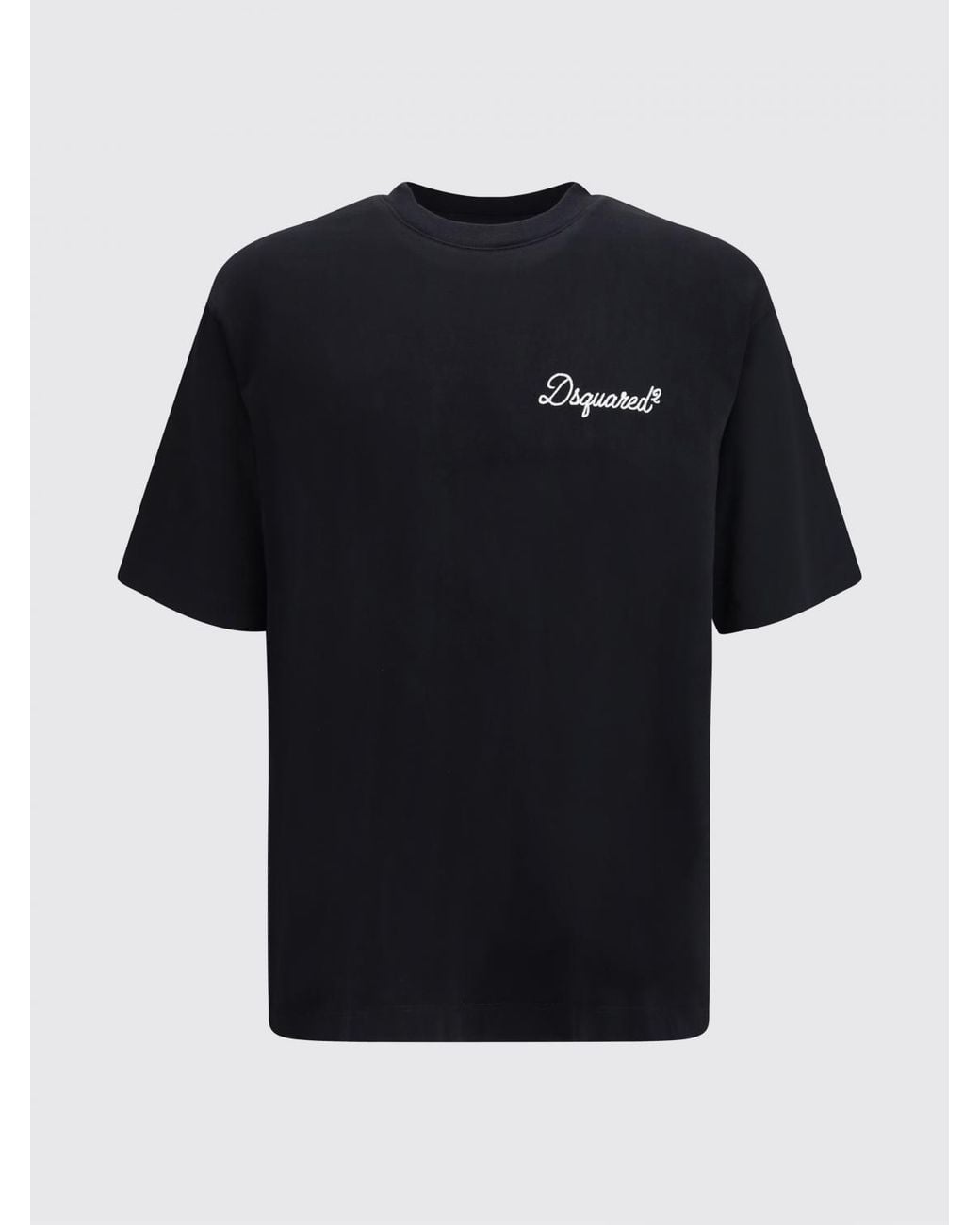 DSquared² Black Crewneck Cotton T-Shirt With Contrasting Front Logo Print for men