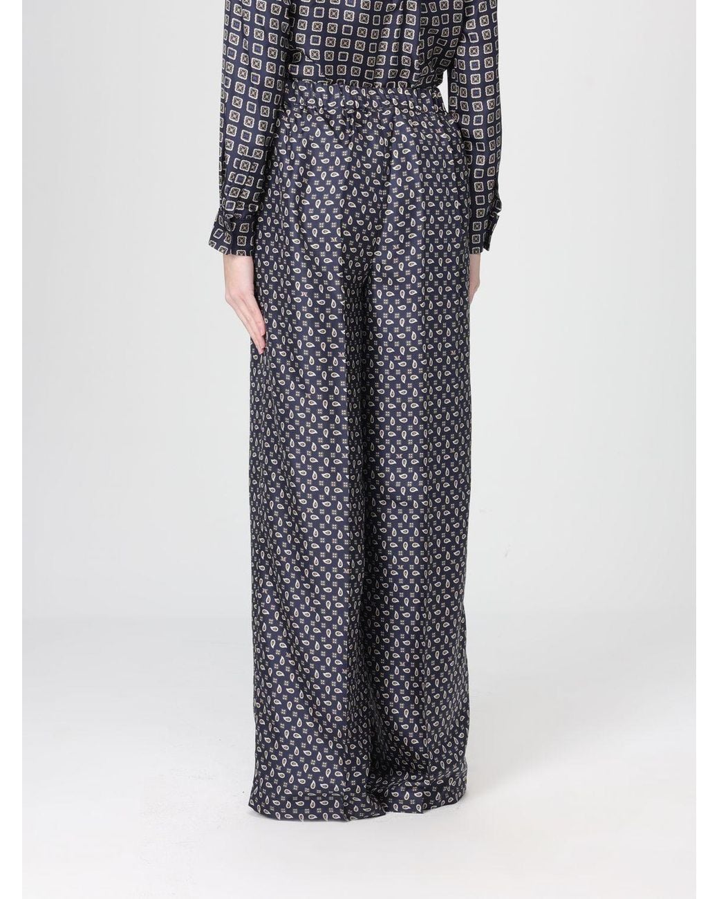 Max Mara Gray Paisley Silk Trousers