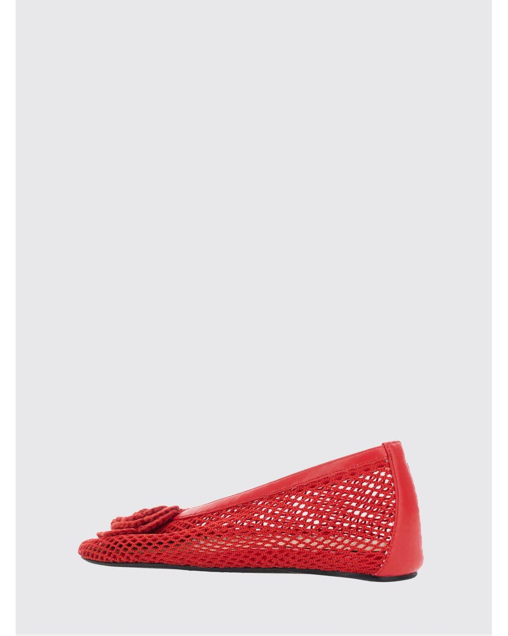 Ganni Red Perforated Cotton Ballet Flats With Floral Appliqué