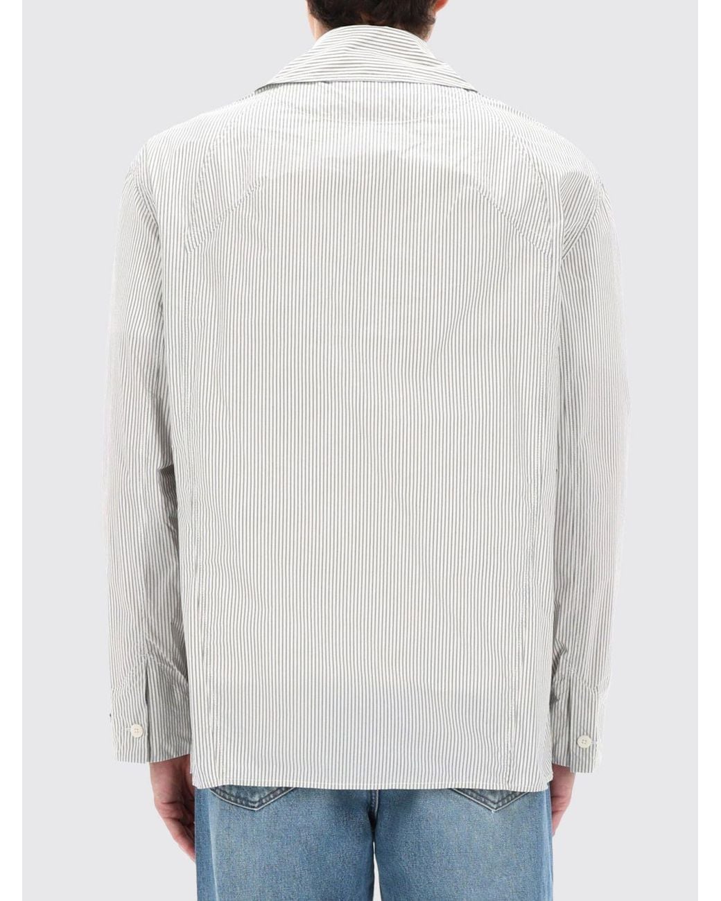 Jacquemus White Boutis Striped Cotton Poplin Short Jacket With Cuban Collar for men