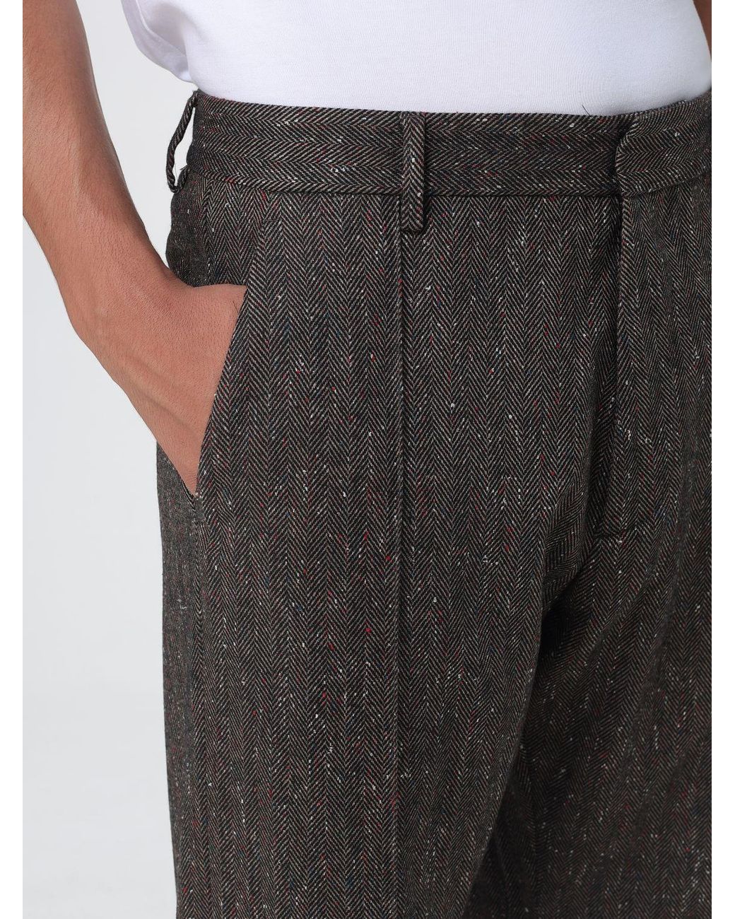 DSquared² Gray Chevron Wool-Blend Wide-Leg Tailored Trousers for men