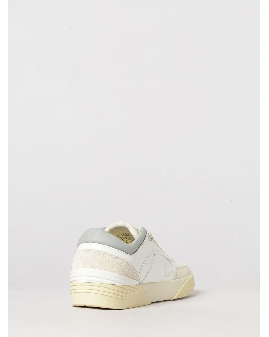 EA7 Natural Low Top Bovine Leather Sneakers With Round Toe And Printed Logo for men