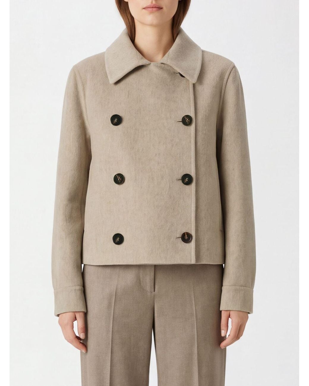Brunello Cucinelli Natural Double-Breasted Peacoat