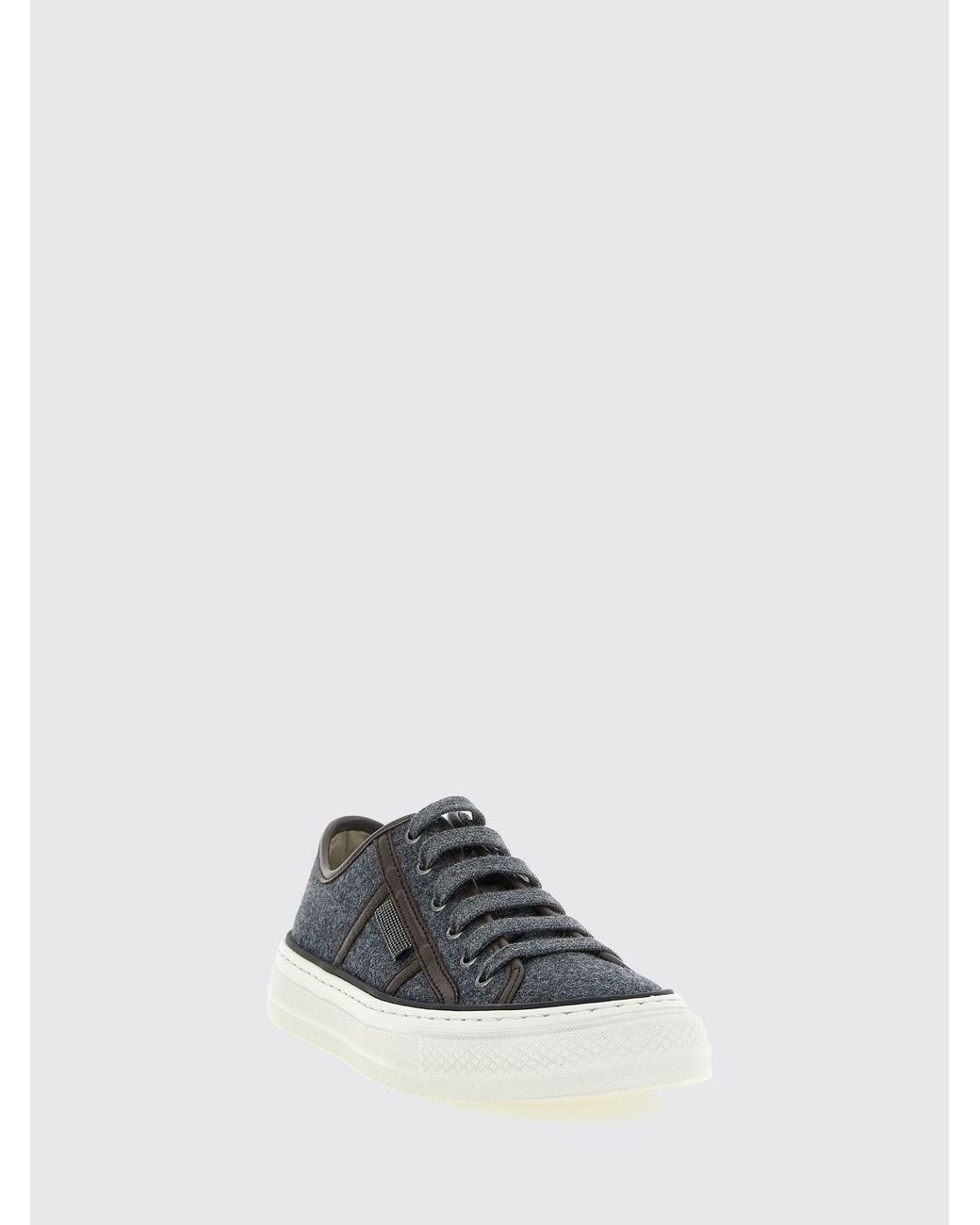 Brunello Cucinelli White Virgin Wool Platform Sneakers With Monili Embellishment