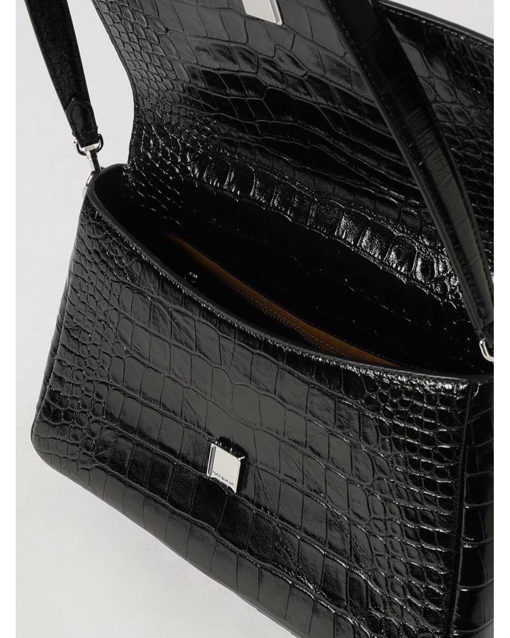 Tory Burch Black Charlie Croc-Effect Leather Shoulder Bag With Double T Logo