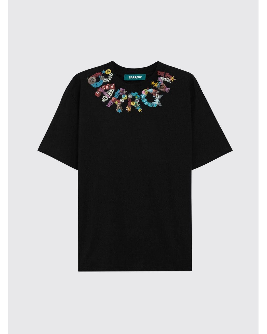 Barrow Black Contrast Logo Cotton T-Shirt With Crew Neck for men
