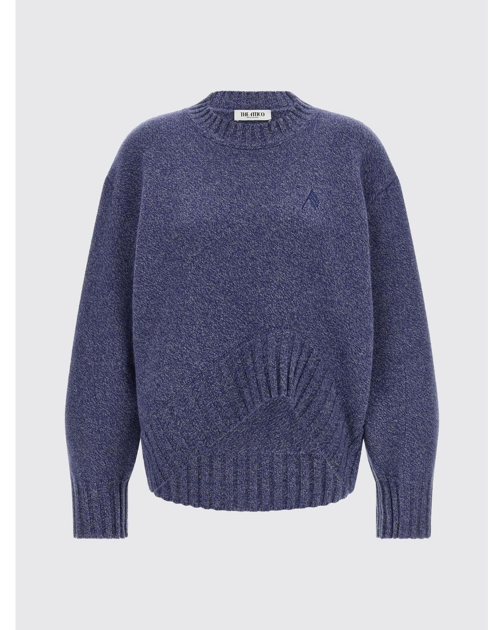 The Attico Blue Wool And Cashmere Crewneck Jumper With Embroidered Logo