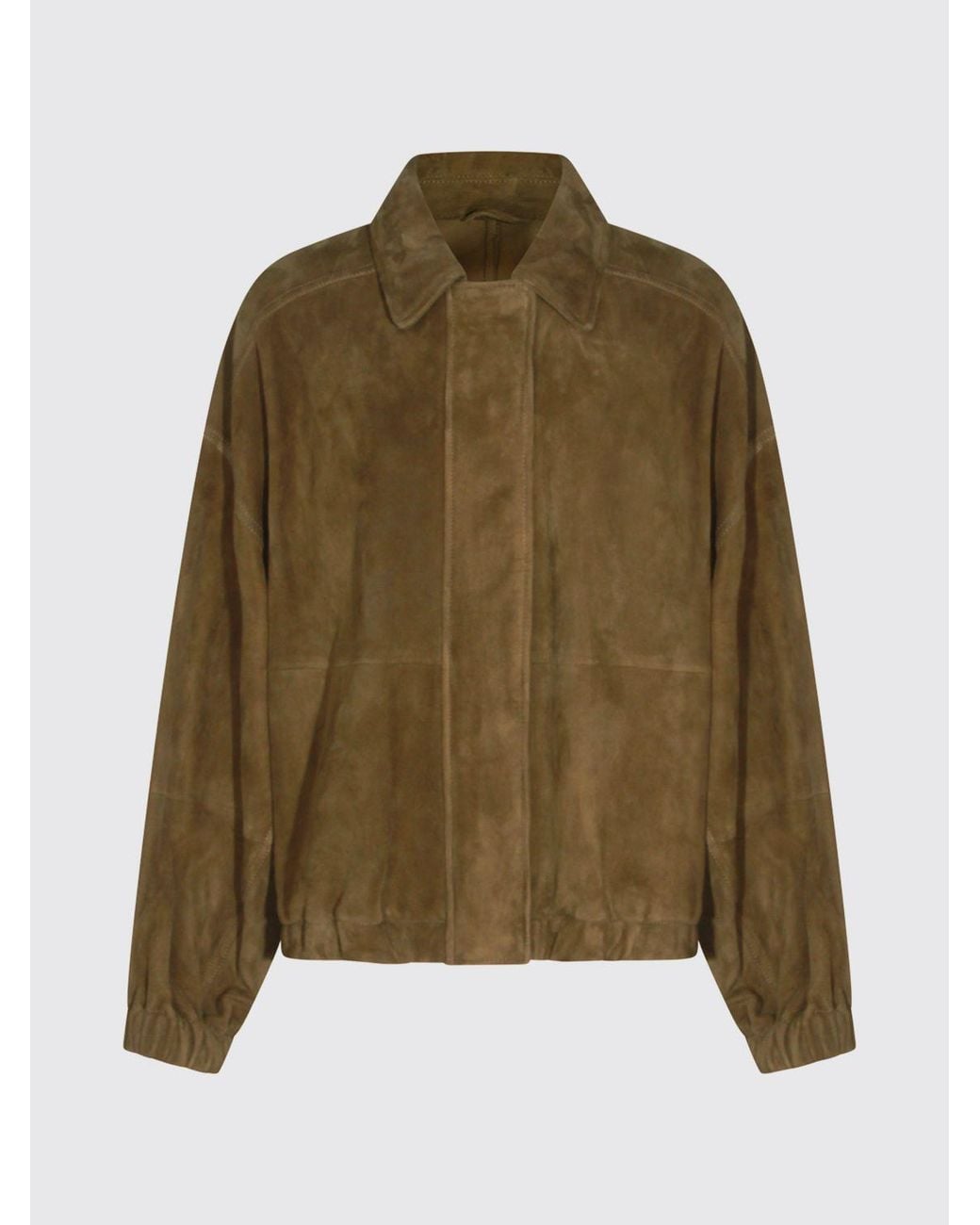 Brunello Cucinelli Brown Suede Bomber Jacket With Concealed Fastening