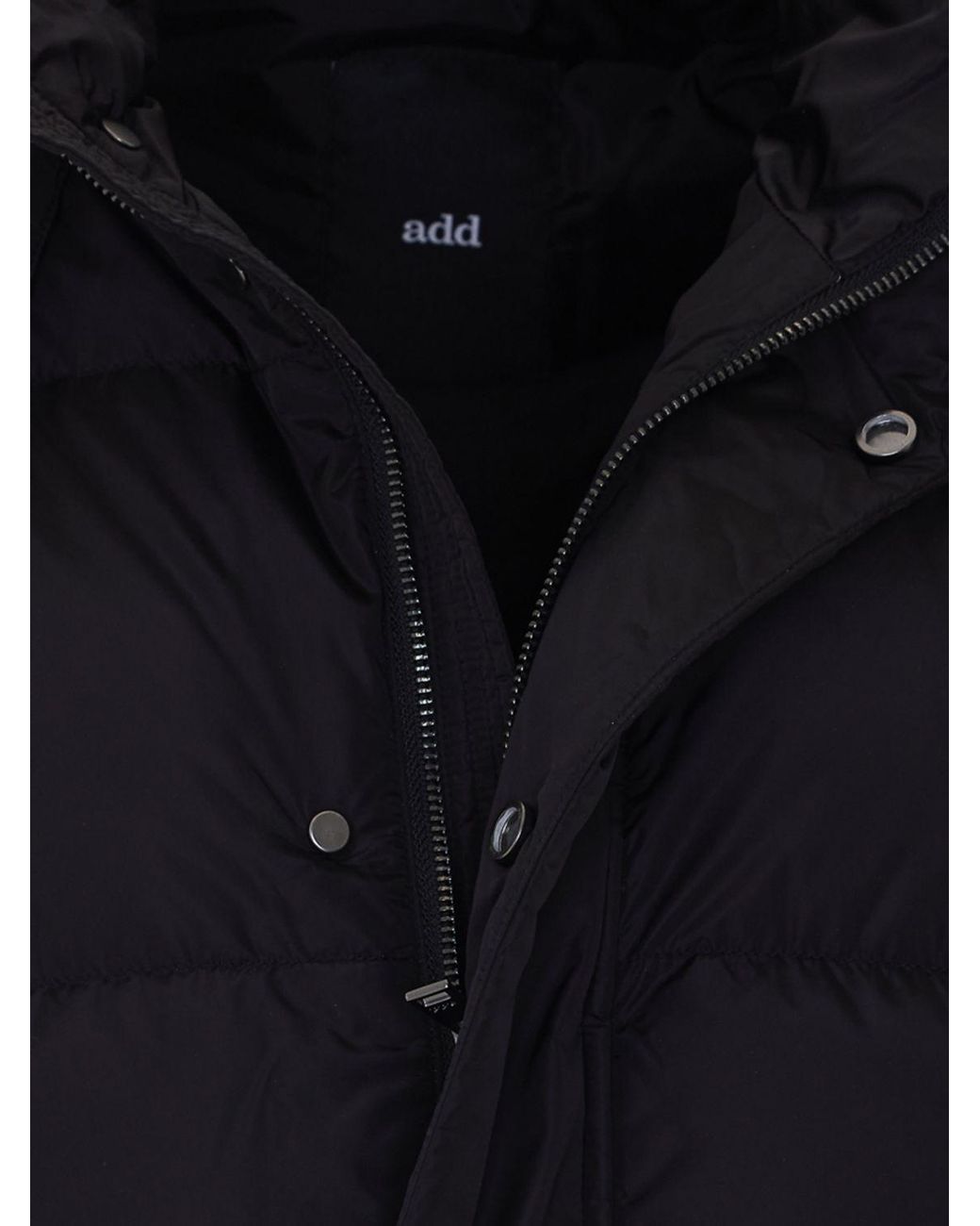 Add Black Quilted Nylon Short Down Jacket With Ped Hood And Concealed Closure for men