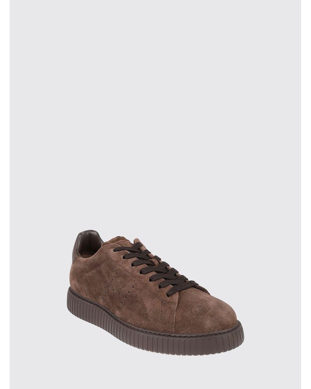 Hogan Brown H677 Leather And Suede Low-Top Sneakers With Perforated H Logo for men