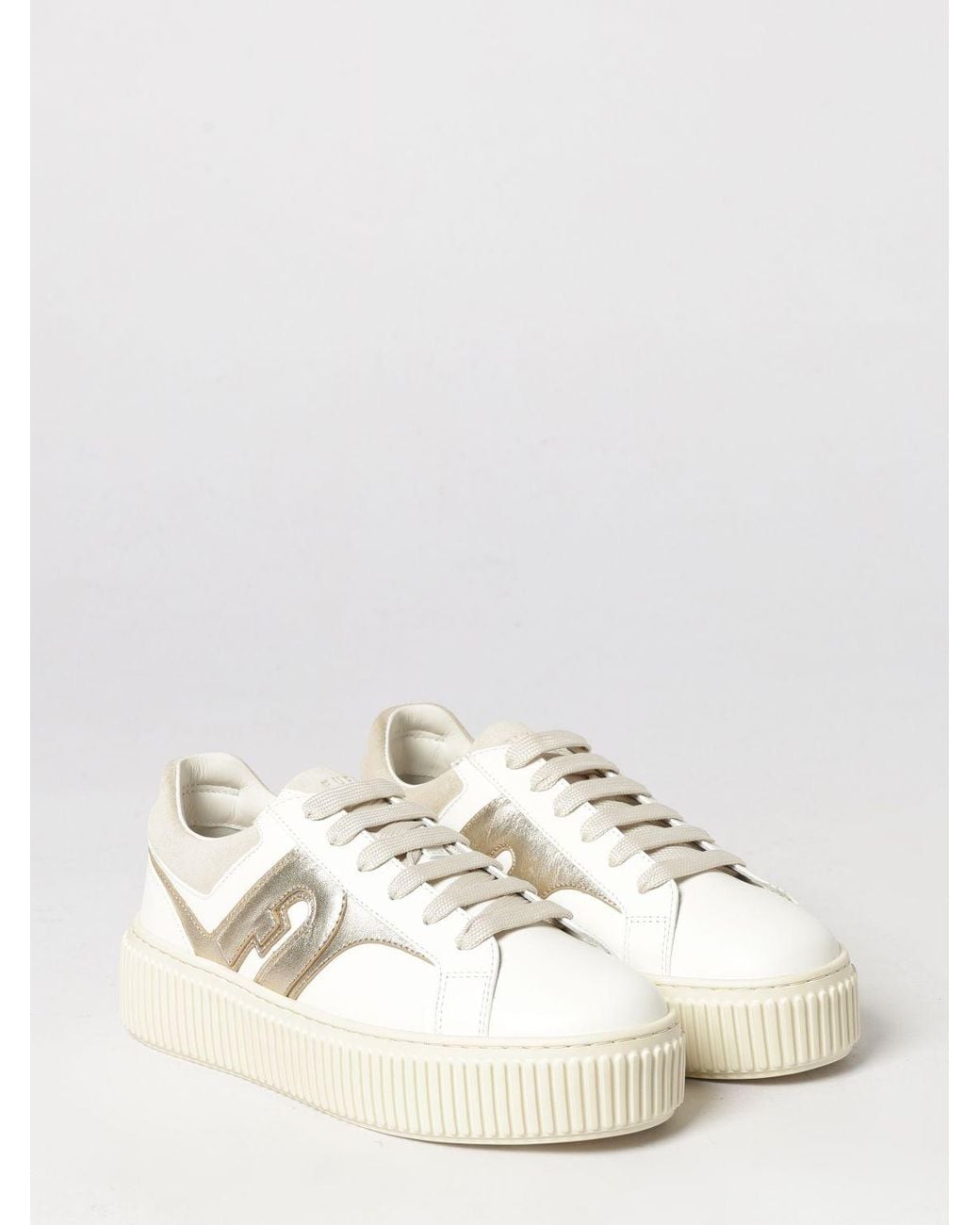 Furla Natural Sheepskin Leather Sneakers With A Platform Sole And Laminated Details