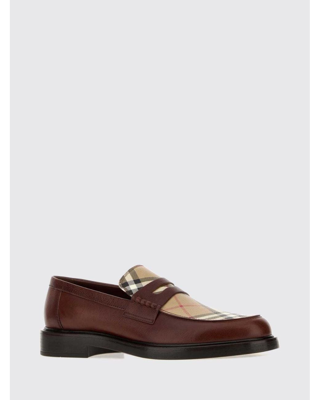 Burberry Brown Pembroke Vintage Check Leather And Cotton Penny Loafers for men