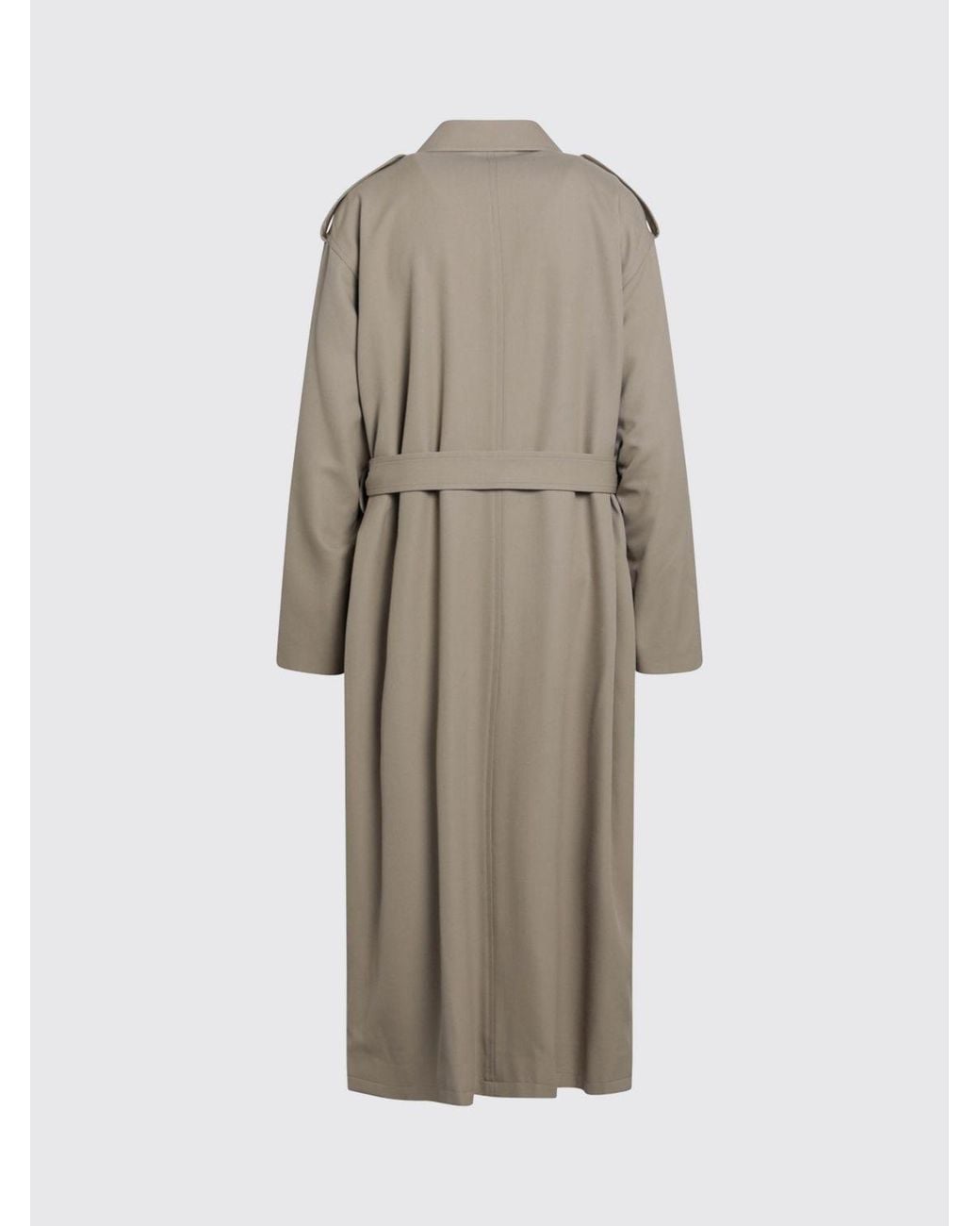 Auralee Natural Long Double-Breasted Wool Trench Coat With Belt And Epaulettes