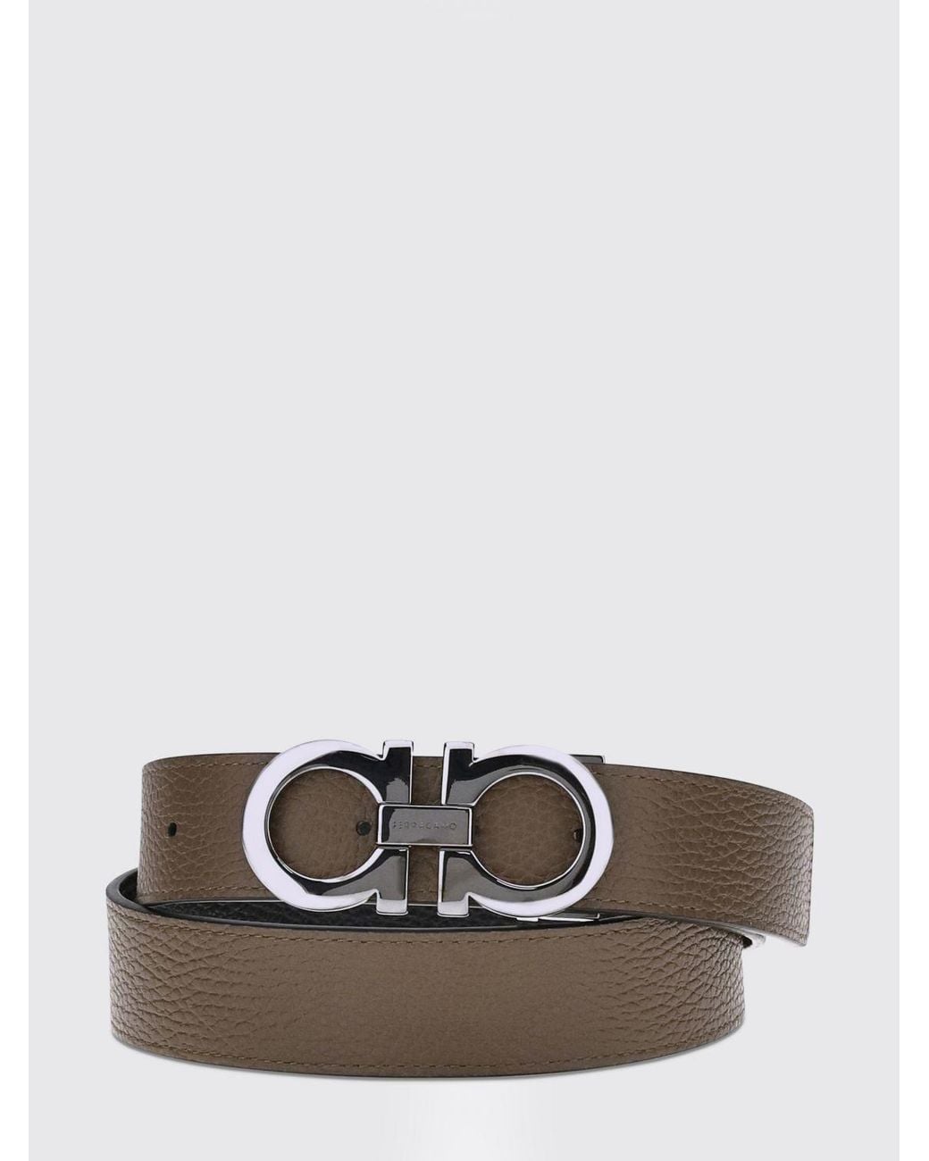 Ferragamo Brown Gancini Grained Calfskin Leather Belt for men