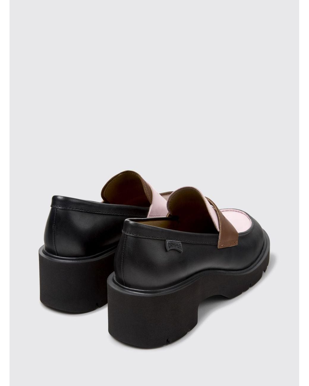 Camper Black Twins Bicolor Calfskin Penny Loafers With Platform Sole