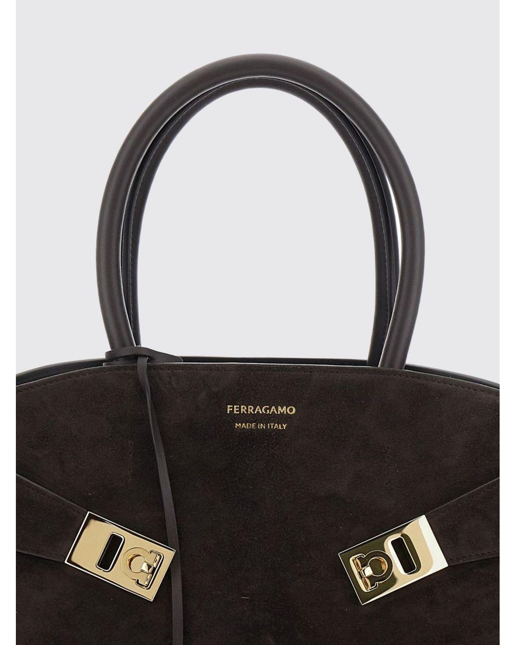 Ferragamo Black Hug Small Suede Leather Top Handle Bag With Removable Strap
