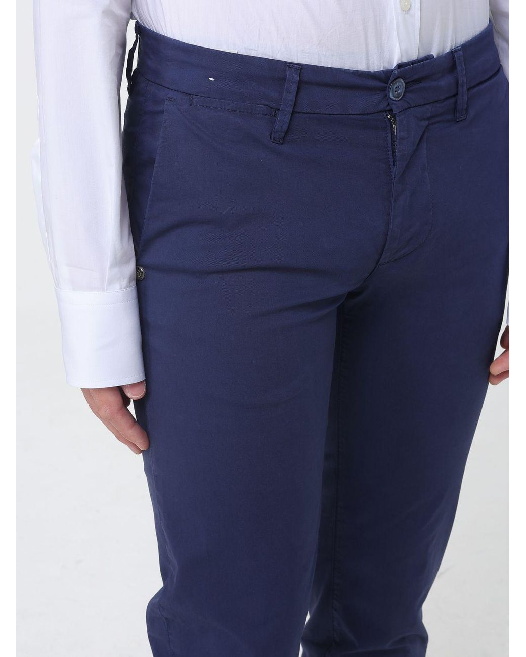 Re-hash Blue Stretch Cotton Chino Trousers for men
