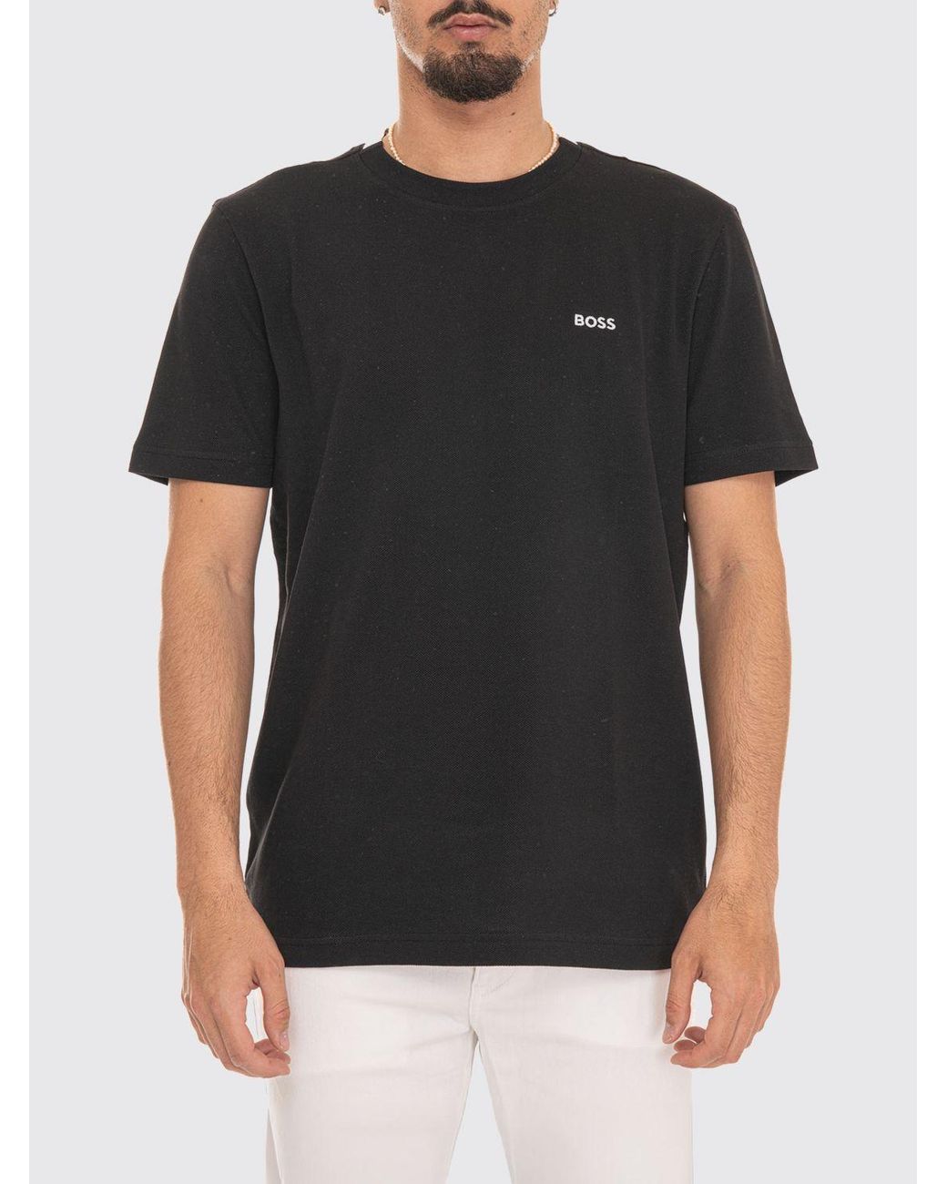 Boss Black Cotton Crew-Neck T-Shirt With Contrasting Logo On The Chest for men