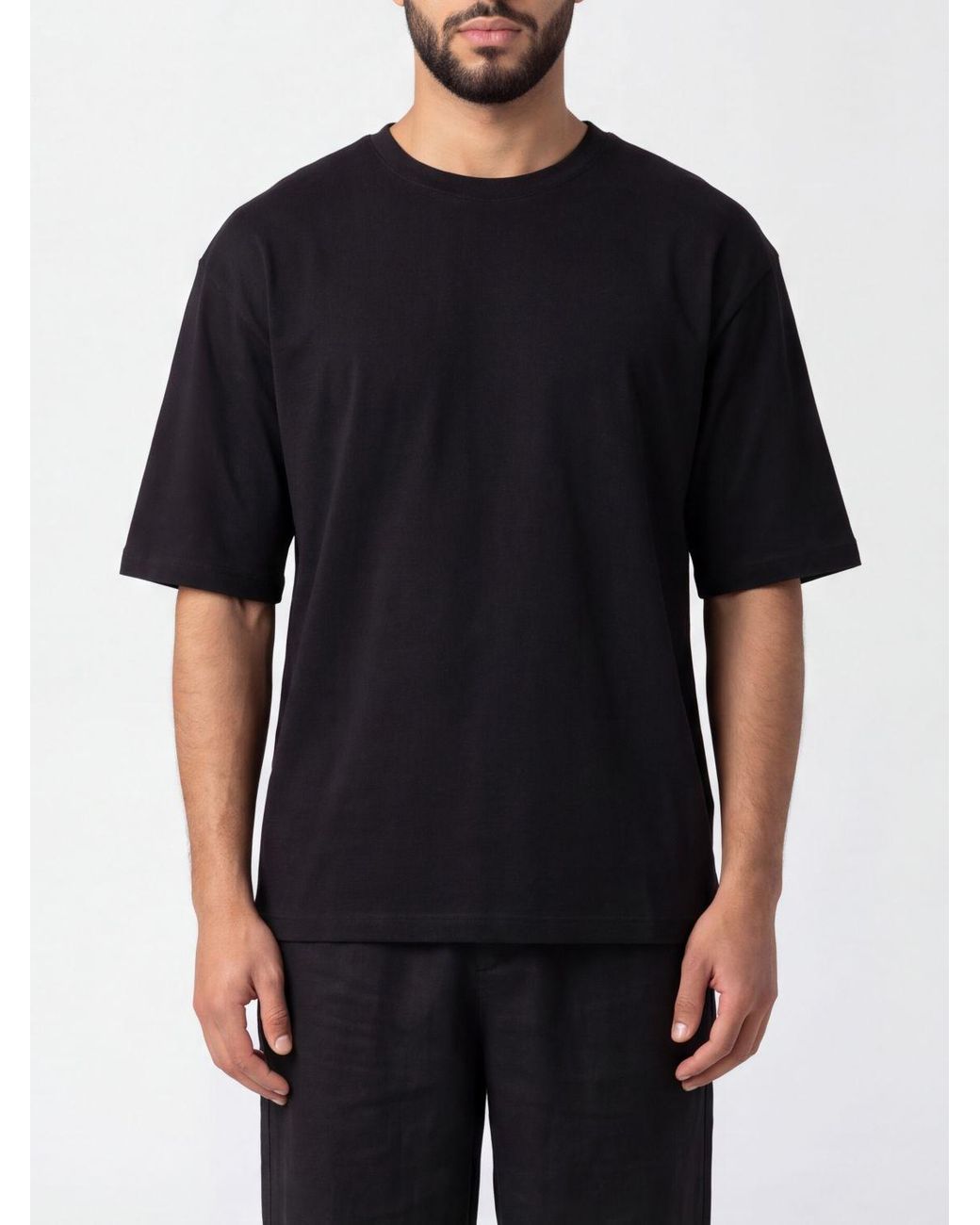 Thom Krom Black Relaxed-Fit Cotton T-Shirt With Dropped Shoulders for men