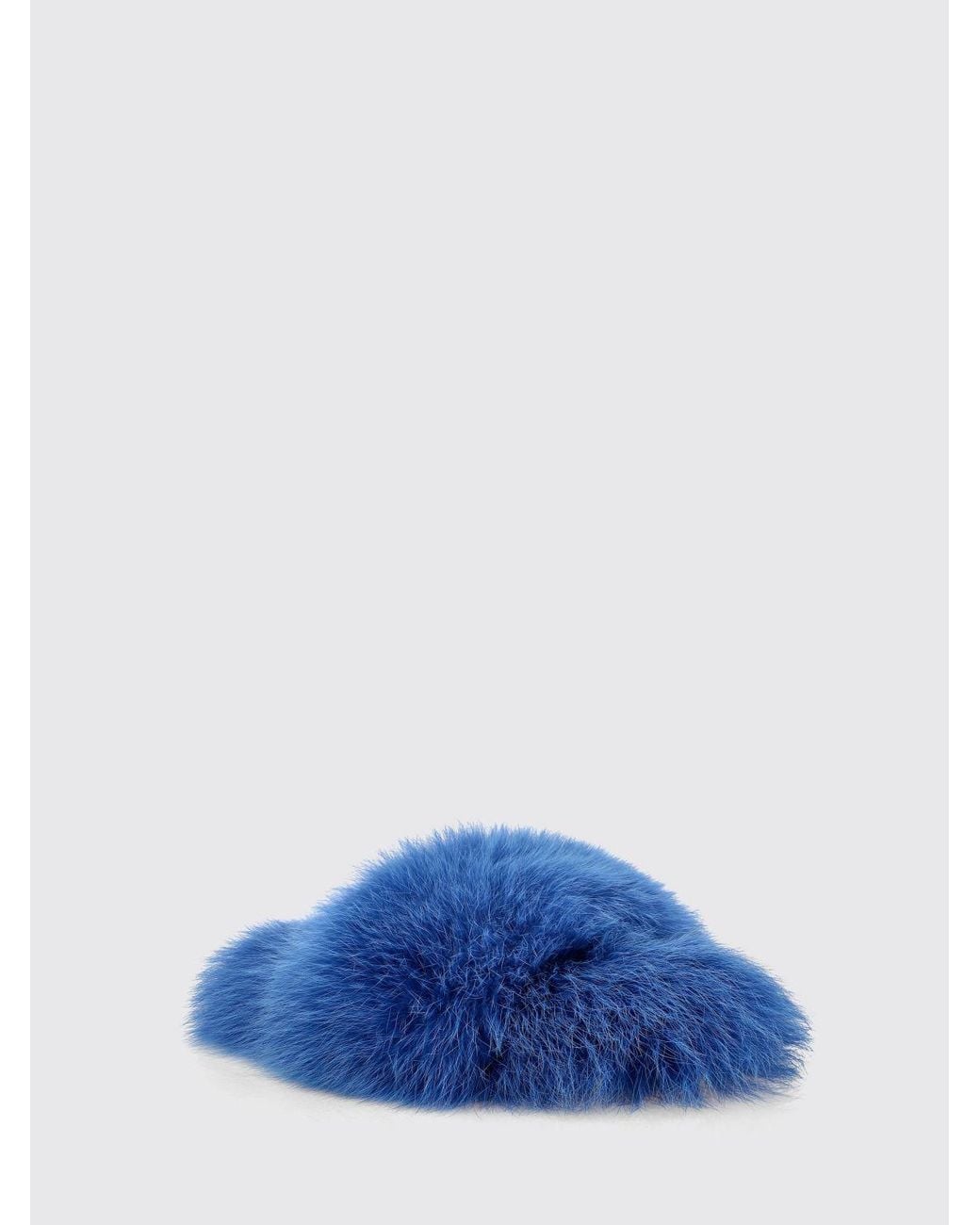 Philipp Plein Blue Solid Colour Fur Slide Sandals With A Low Heel