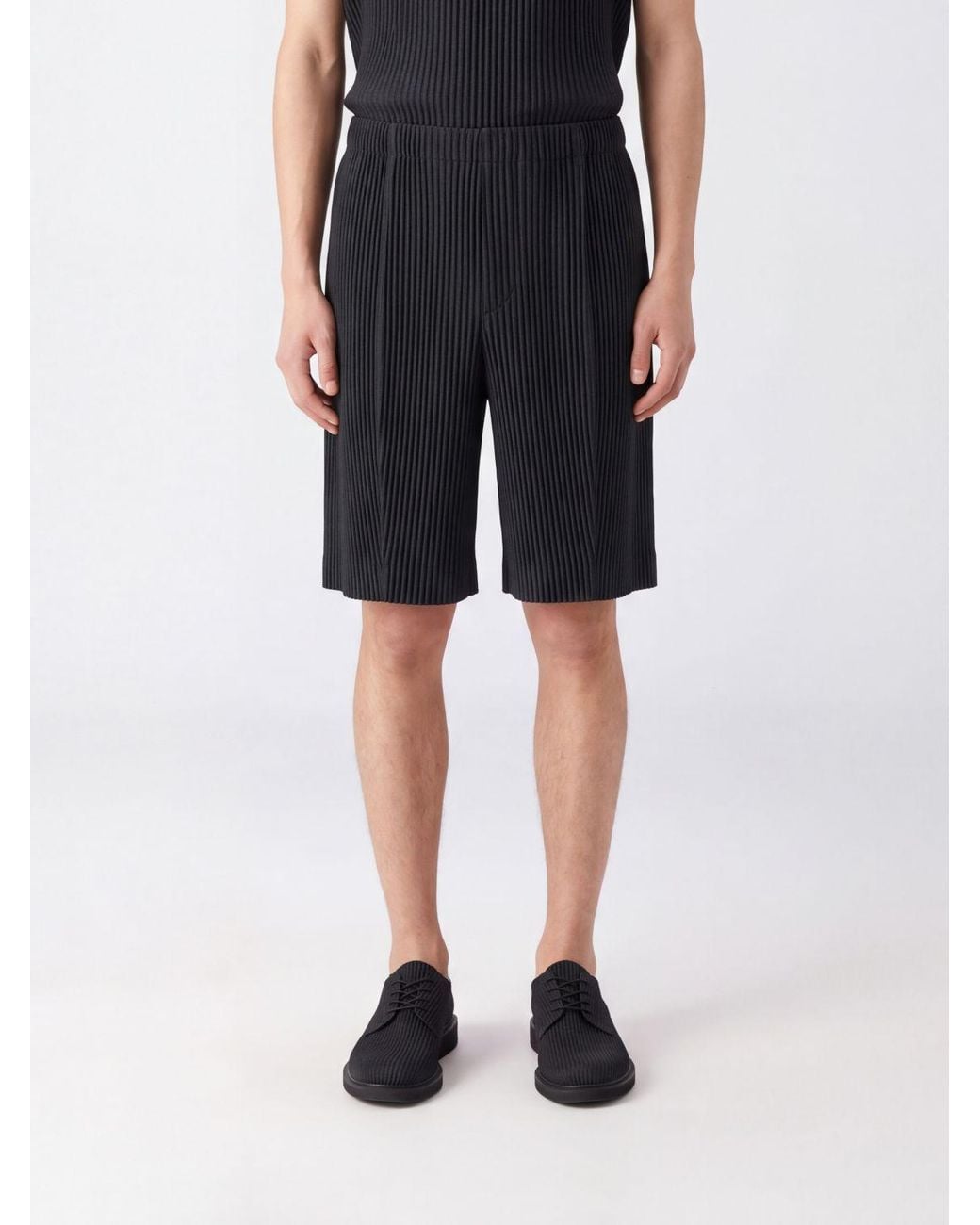 Homme Plissé Issey Miyake Black Pleated Crêpe Knee-Length Shorts Homme Plissé Issey Miyake for men