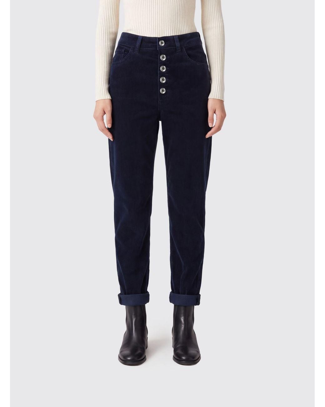 Dondup Blue Koons Straight Cropped Velvet Jeans
