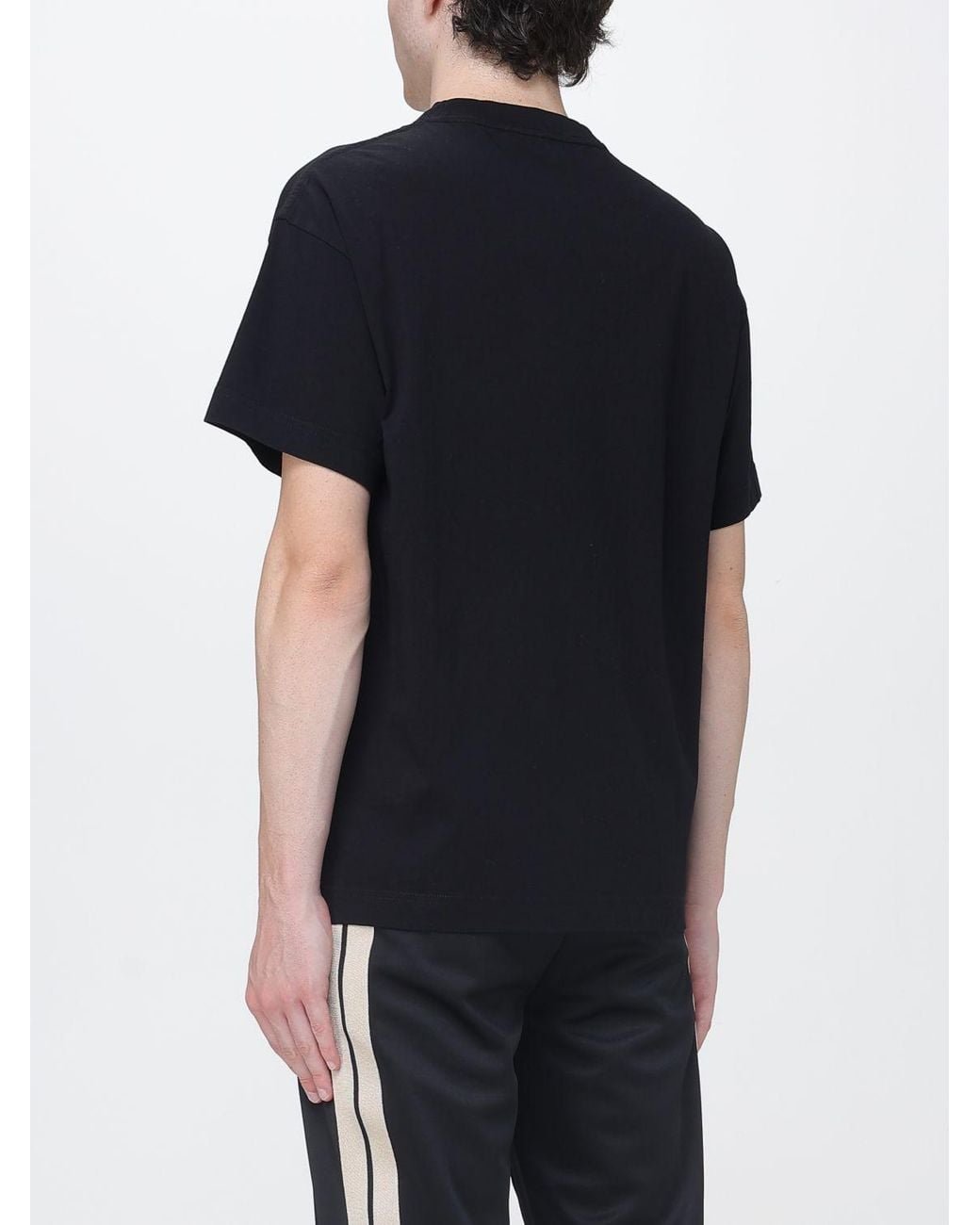 Palm Angels Black Cotton T-Shirt With Printed Logo And Dropped Shoulders for men