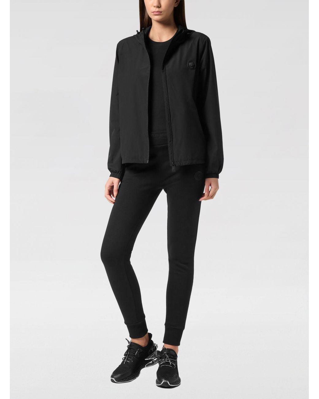 Philipp Plein Black Hooded Windbreaker Jacket