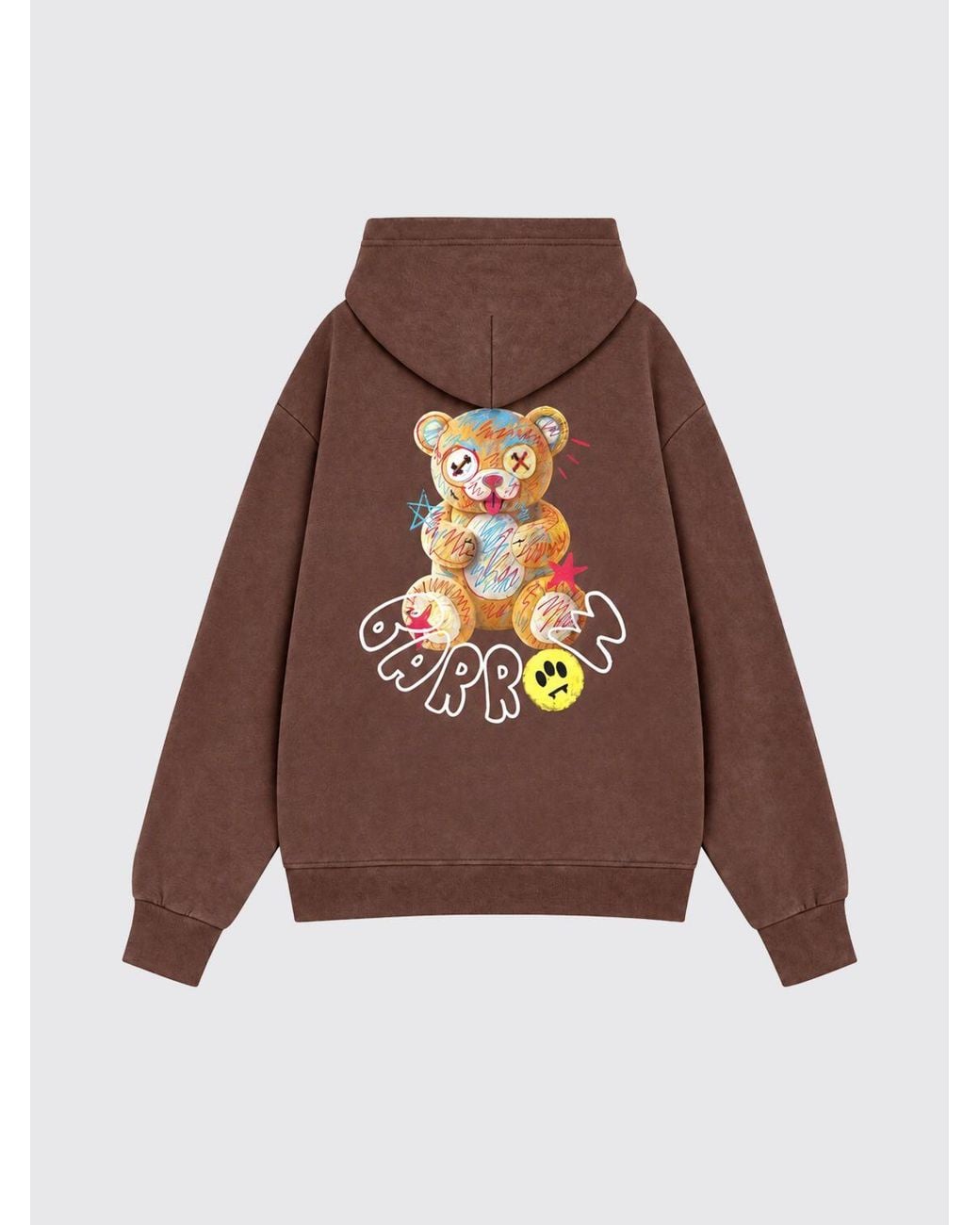 Barrow Brown Relaxed Fit Cotton Hoodie With Logo And Teddy Bear Print for men