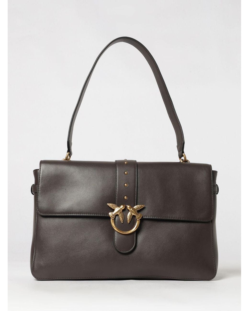 Pinko Black Extra Love Bag One Slouchy Smooth Leather Shoulder Bag With Logo