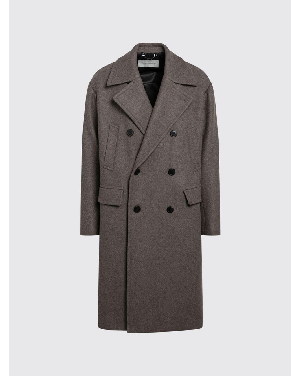 Dries Van Noten Gray Relaxed-Fit Double-Breasted Long Coat for men