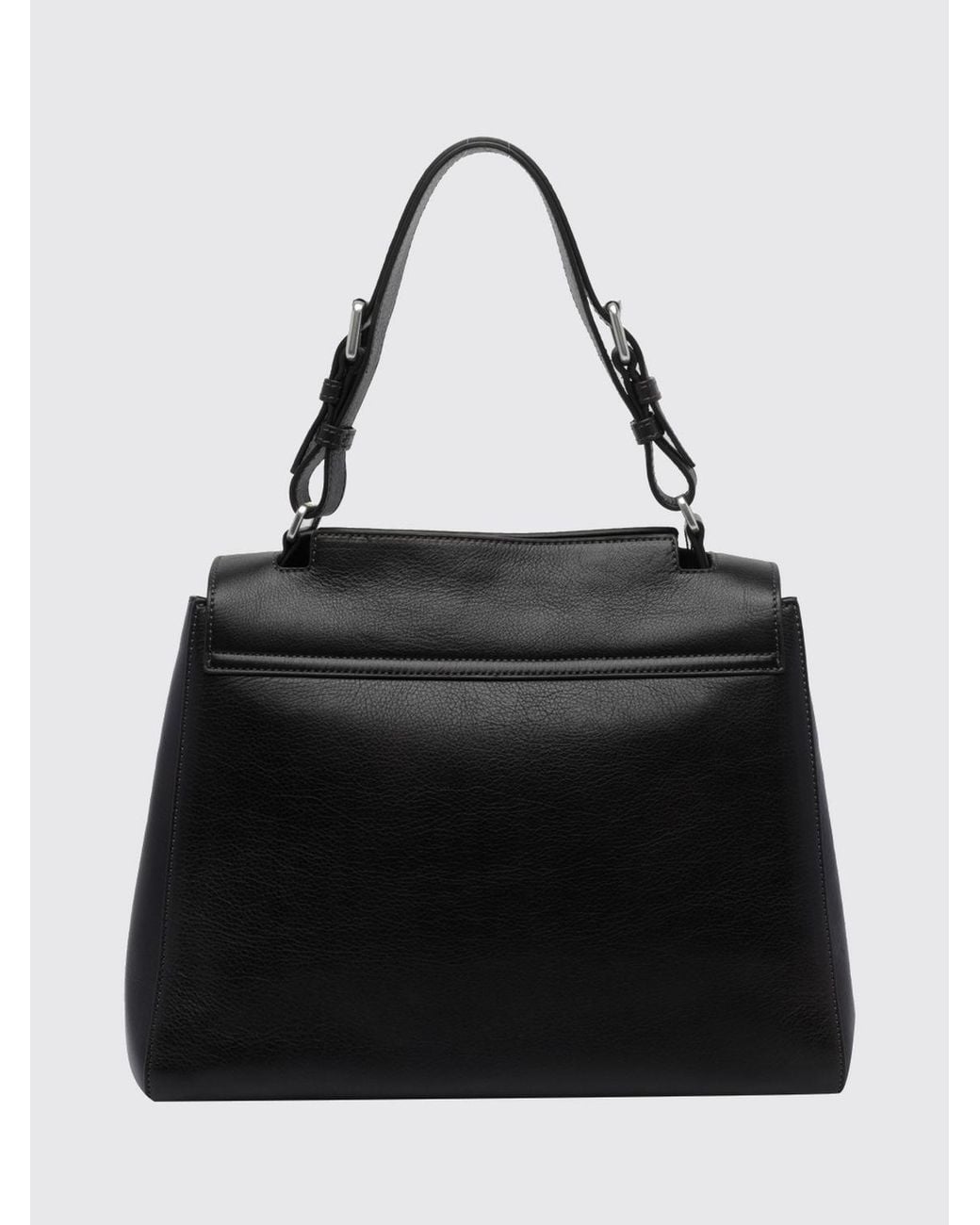 Orciani Black Sveva Flared Calf Leather Handbag With Removable Shoulder Strap