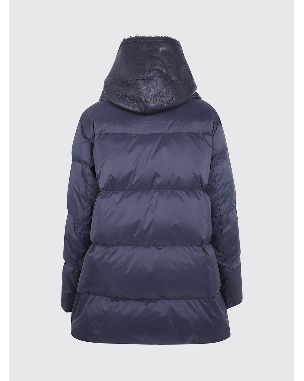 Yves Salomon Blue Knee-Length Lambskin Down Jacket With Hood
