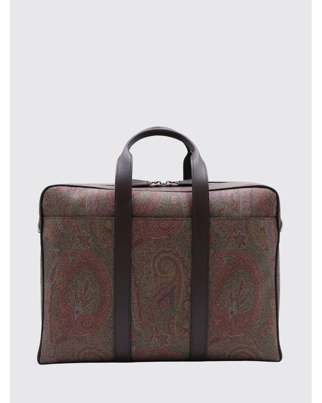 Etro Brown Arnica Paisley Coated Cotton Briefcase With Leather Handles for men