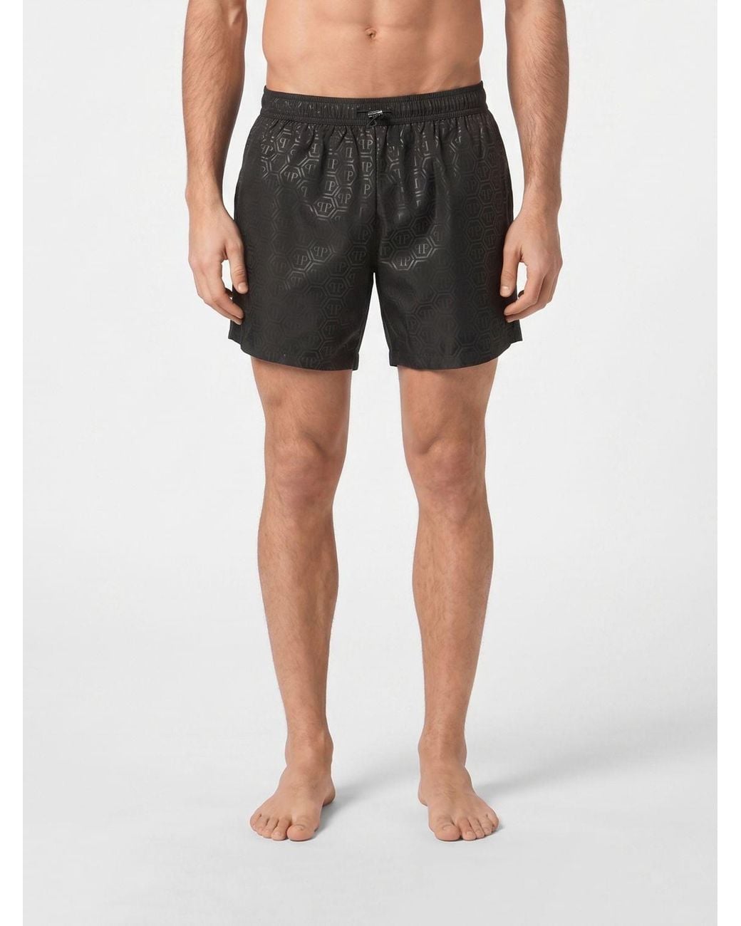Philipp Plein Black Printed Polyester Swimsuit for men