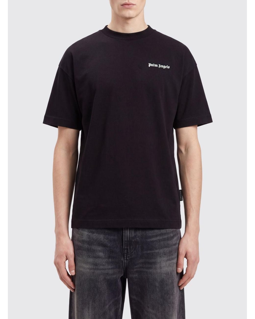 Palm Angels Black Cotton Crew Neck T-Shirt With Contrast Logo for men