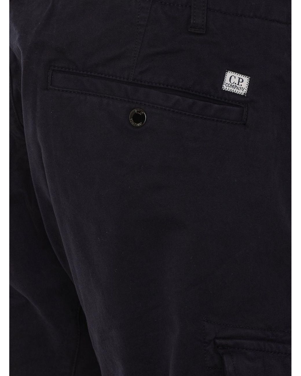 C P Company Blue Slim Fit Stretch Cotton Cargo Pants With Applied Logo for men