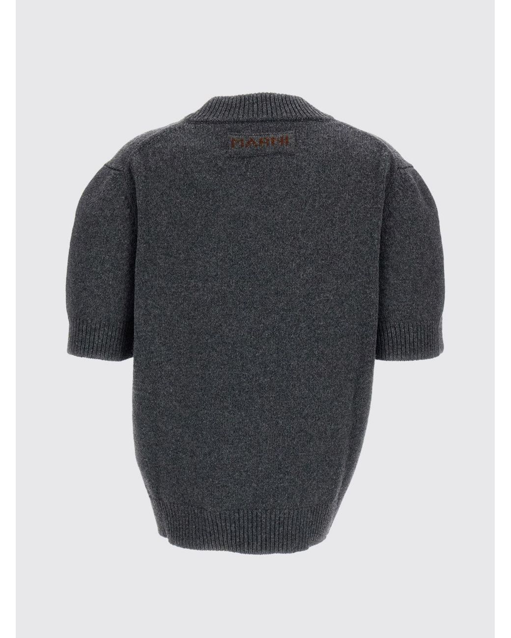 Marni Gray V-Neck Virgin Wool And Cashmere Sweater With Embroidery