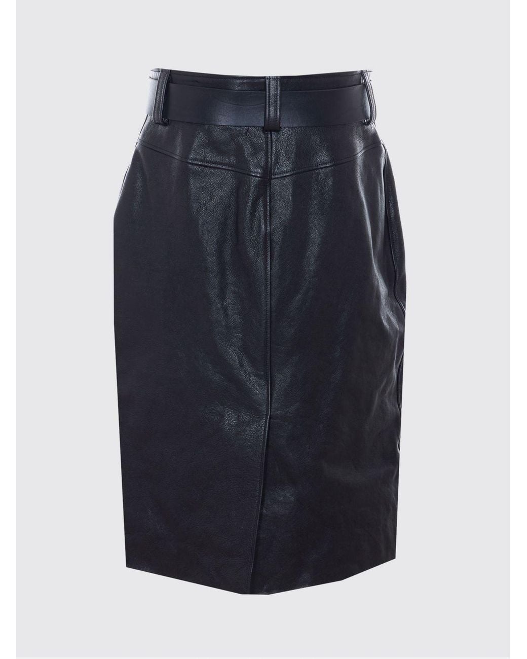 Saint Laurent Blue High-Waisted Leather Pencil Mini Skirt With Buttons