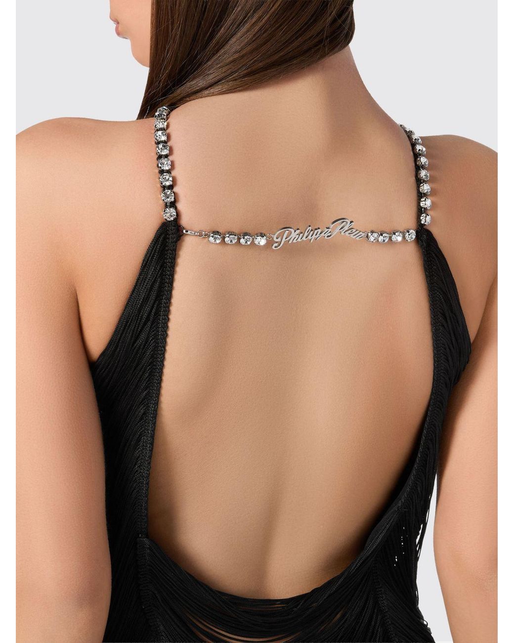 Philipp Plein Black Mini Dress With Fringes