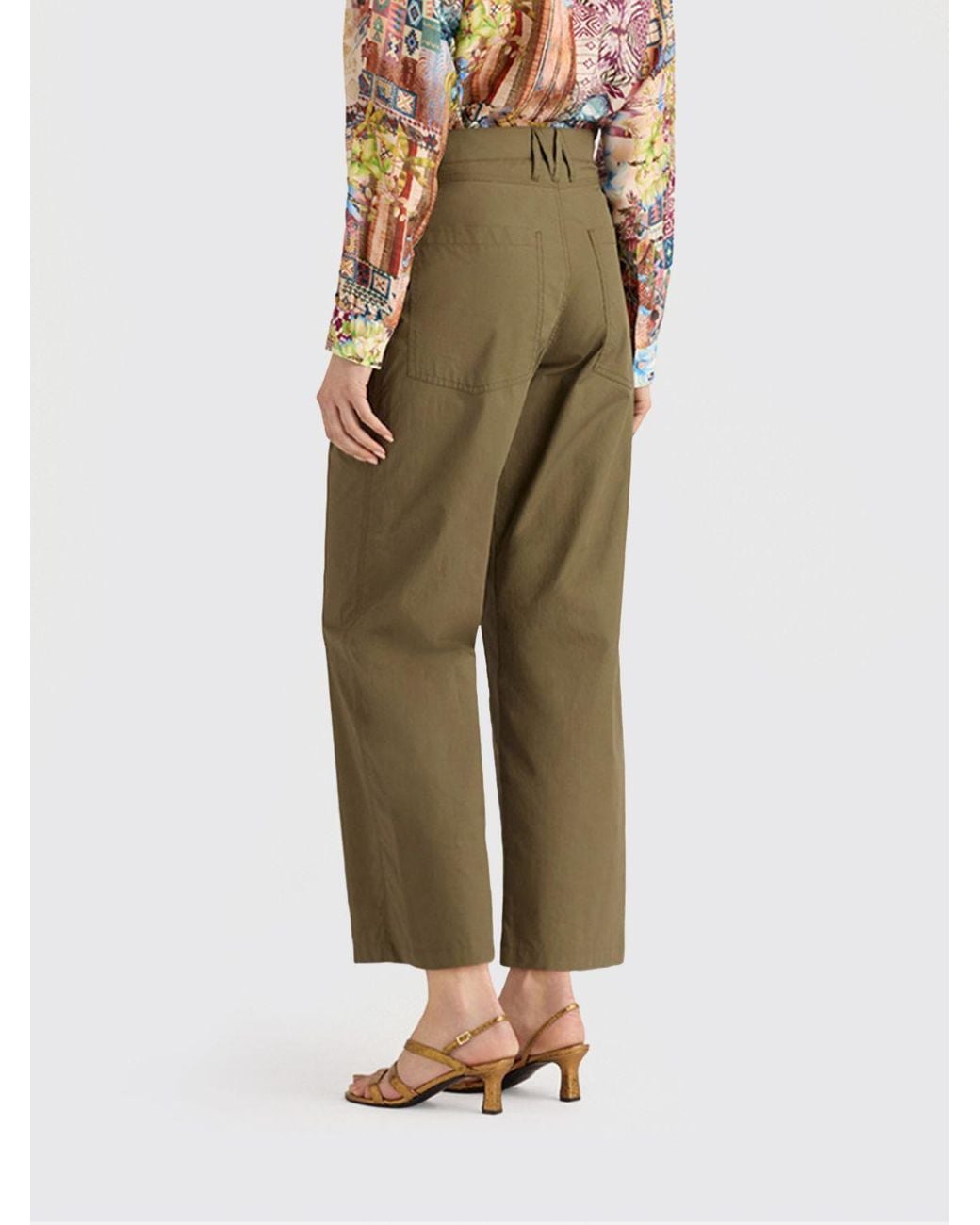 Momoní Natural Momon&Igrave High-Waisted Cropped Cotton Pants With Slash Pockets