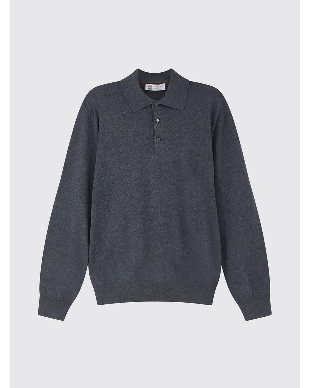 Brunello Cucinelli Blue Long-Sleeved Knit Polo Shirt for men