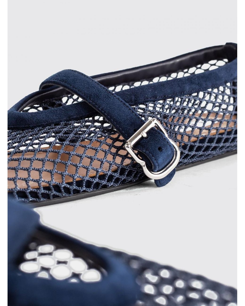 Alaïa Blue Mesh And Leather Mary Jane Ballet Flats With Adjustable Strap