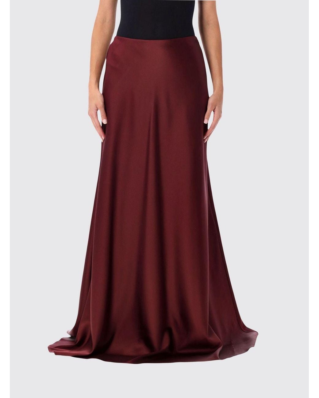 Ralph Lauren Red A-Line Long Satin Skirt With Train And High Waist